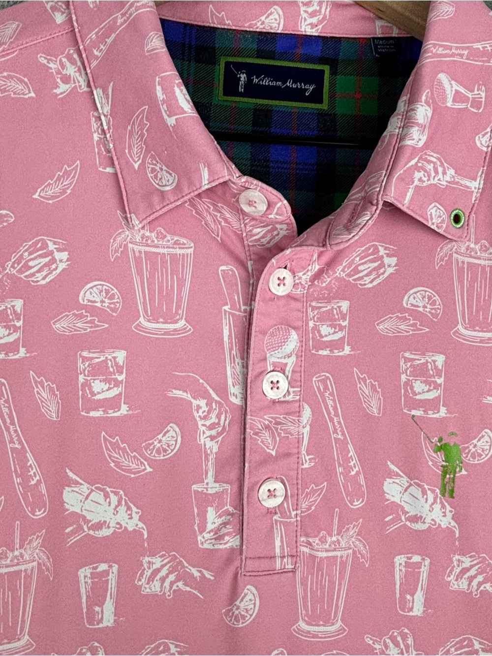William Murray Shirt Men Medium Pink Minty Fresh Novelty Golf Polo - Picture 7 of 13